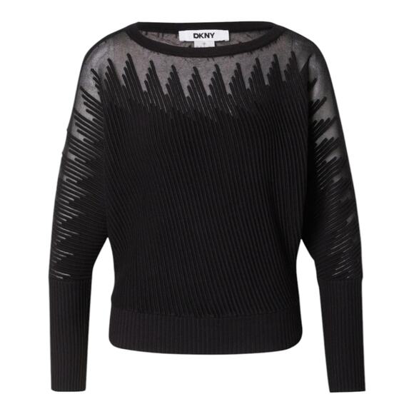 DKNY Black Neutral Monochromatic Sheer Inlay Ribbed Sweater Plus Size 2X New - Picture 1 of 13